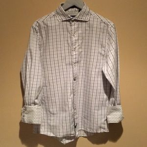 English Laundry Black, White, and Blue Button-up